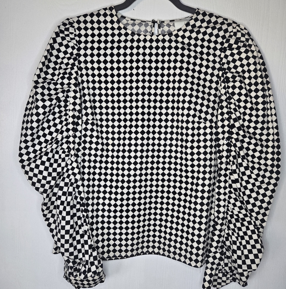 H&M Black and White Checkered Blouse